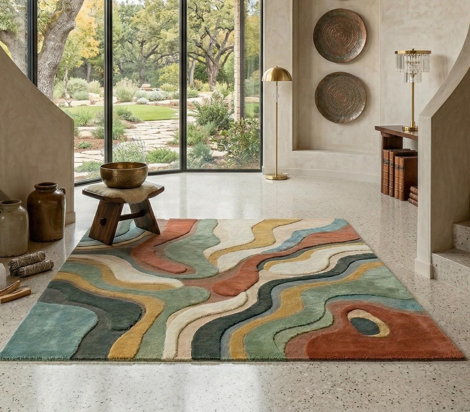 Handmade Abstract Wave 3D Tufted Rug | Mid-century Modern Topographic ...