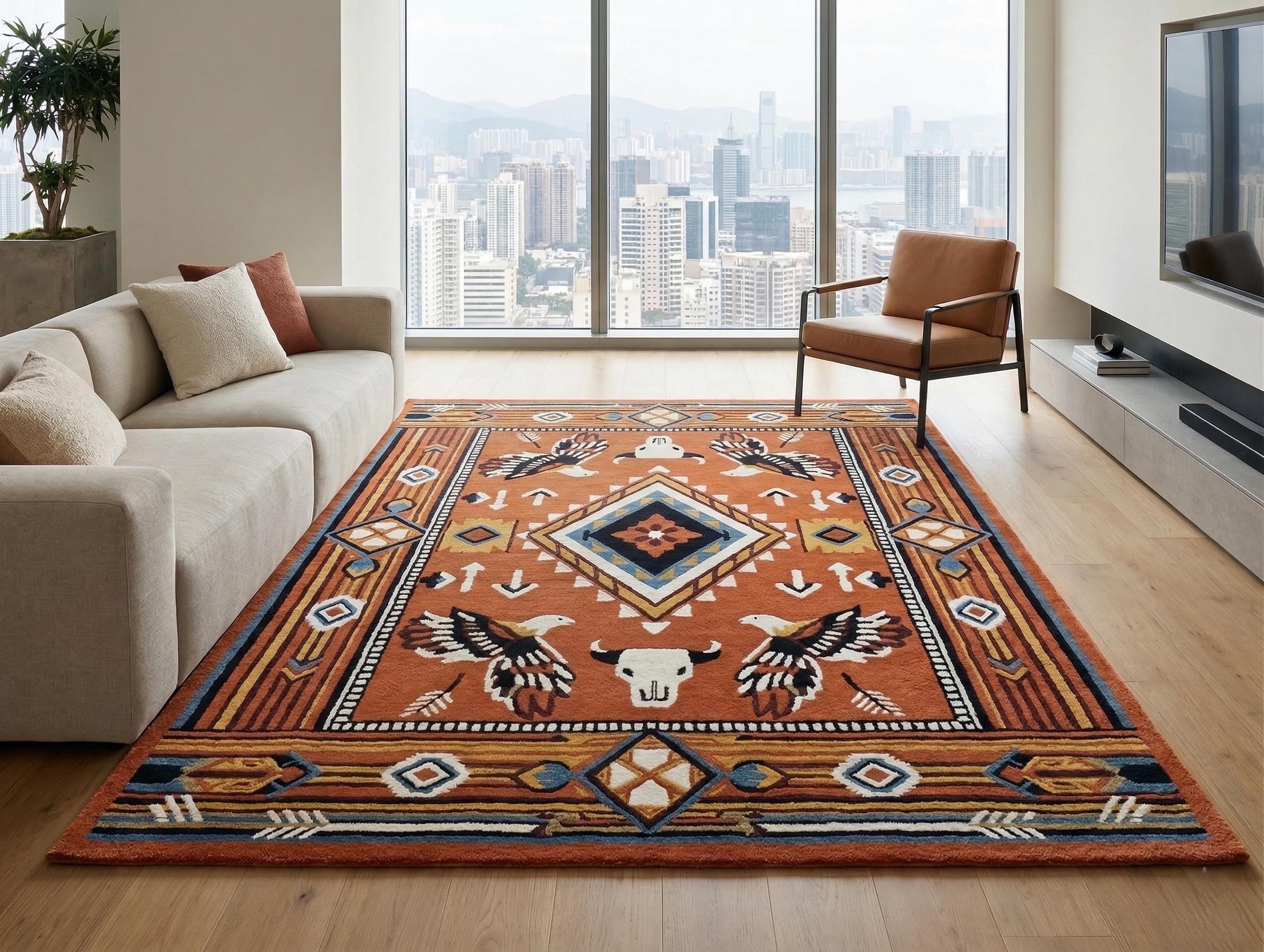 Southwestern Hand Tufted Wool Rug, Western and Rustic Cabin Decor ...