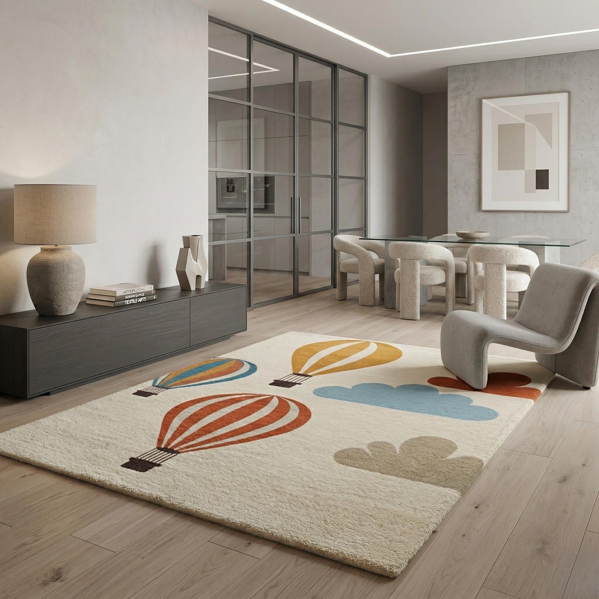 Hand Tufted Hot Air Balloon Rug, Whimsical Nursery Decor, Scandi Kids ...