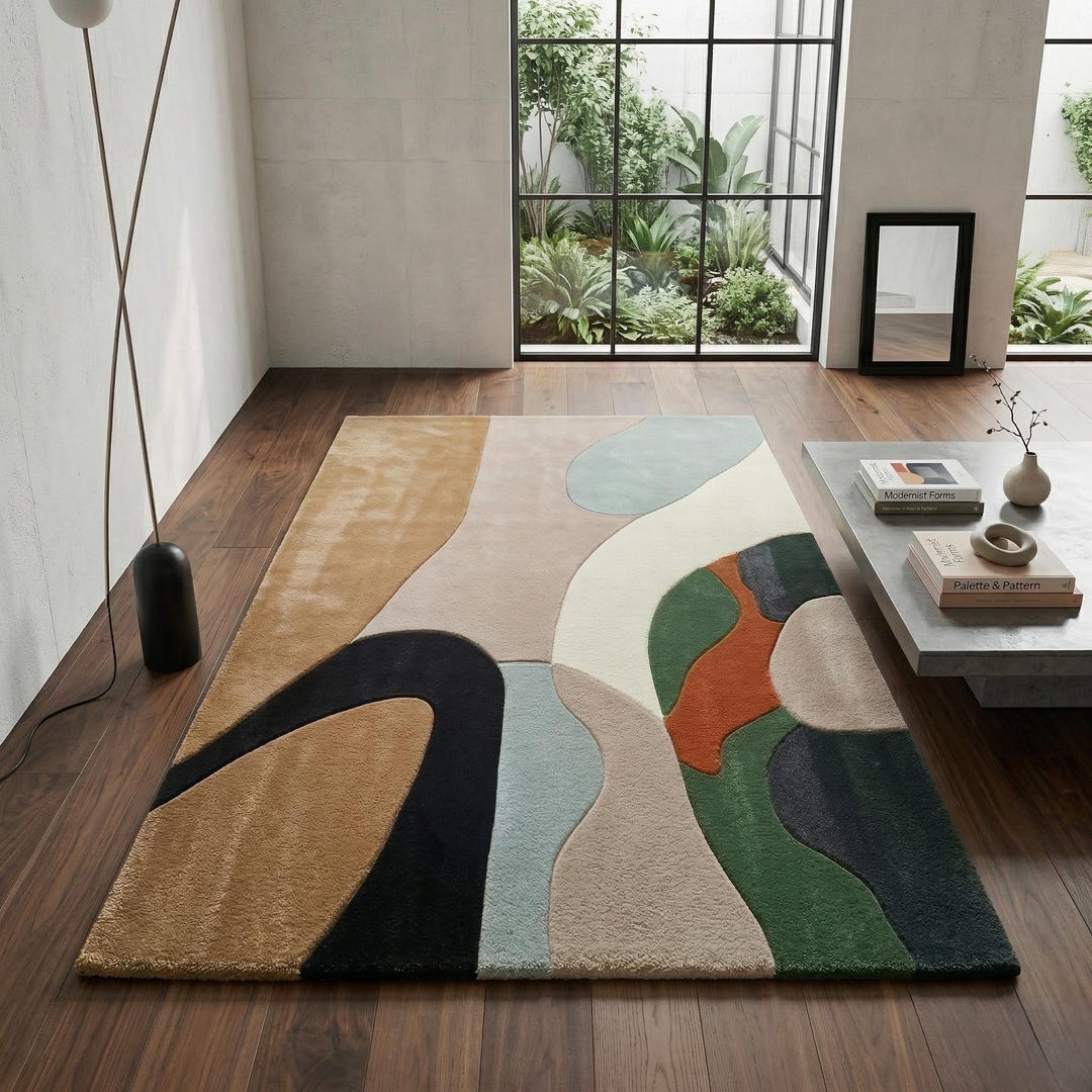 Green Earthy Pattern Rug Abstract Wool Rug, Earthy Sage Green & Terracotta Rug - Organic Fluid ...