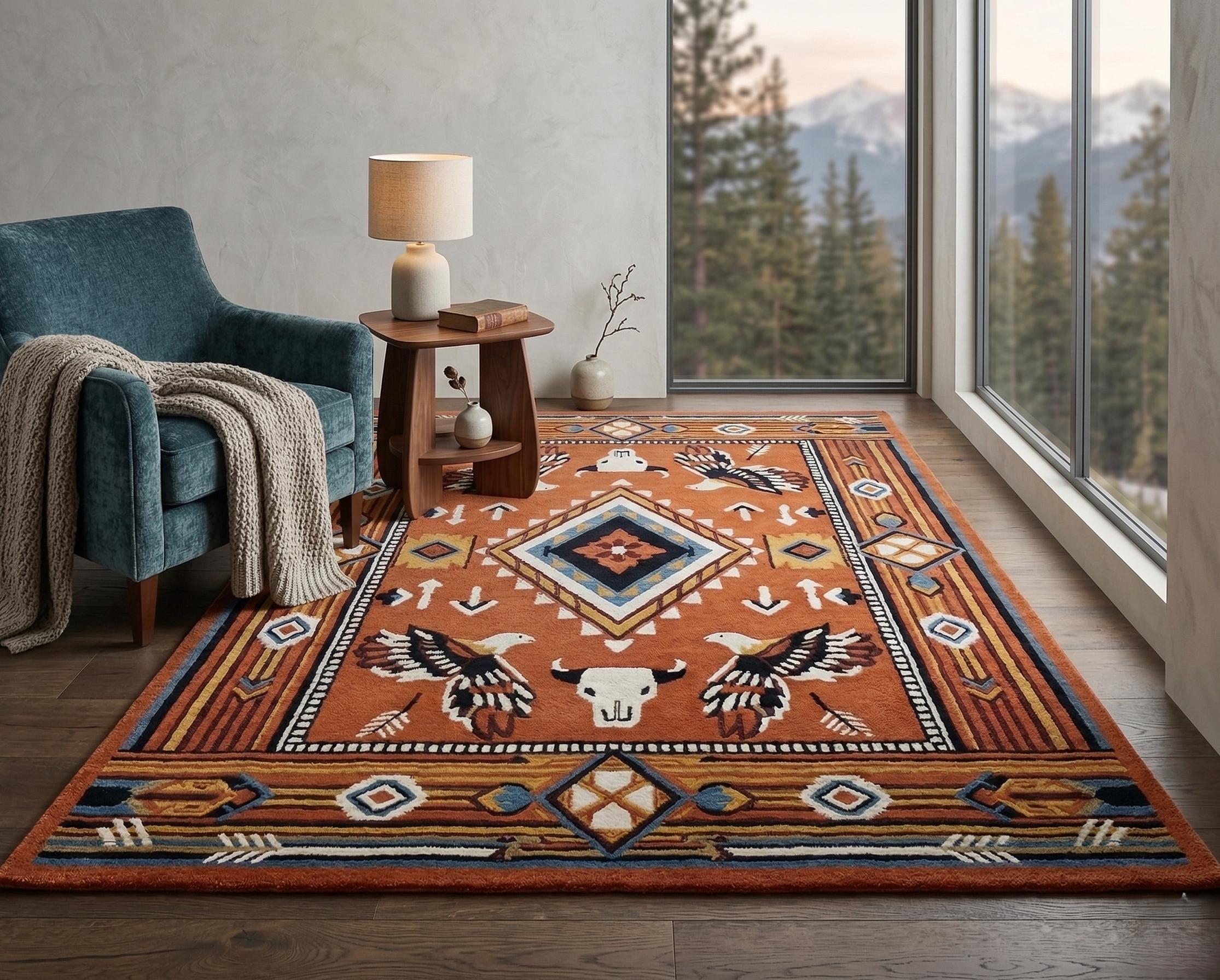 Southwestern Hand Tufted Wool Rug, Western and Rustic Cabin Decor ...