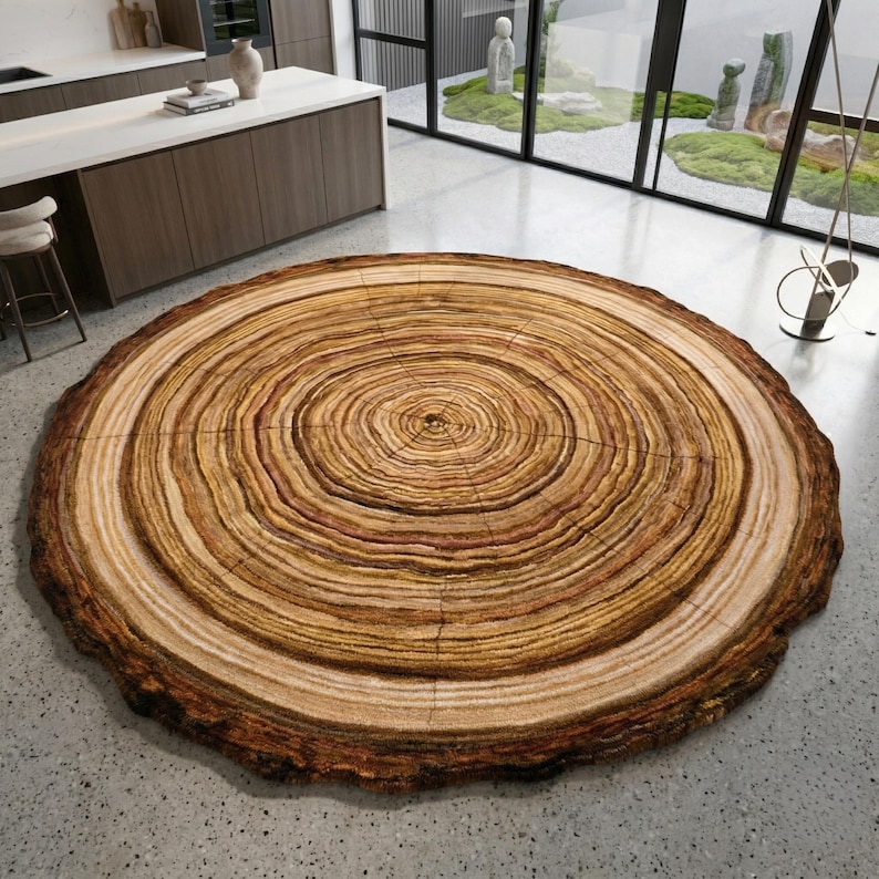 Tree Branch Rugs Hand Tufted Wool Rug, Round Tree Ring Area Rug, Modern Nature Inspired ...