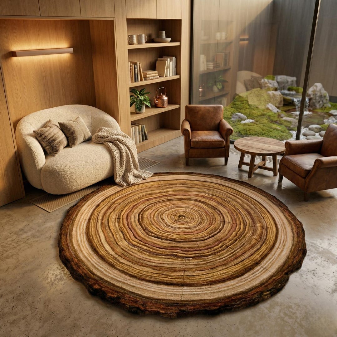Tree Rug Modern Hand Tufted Wool Rug, Round Tree Ring Area Rug, Modern Nature Inspired ...