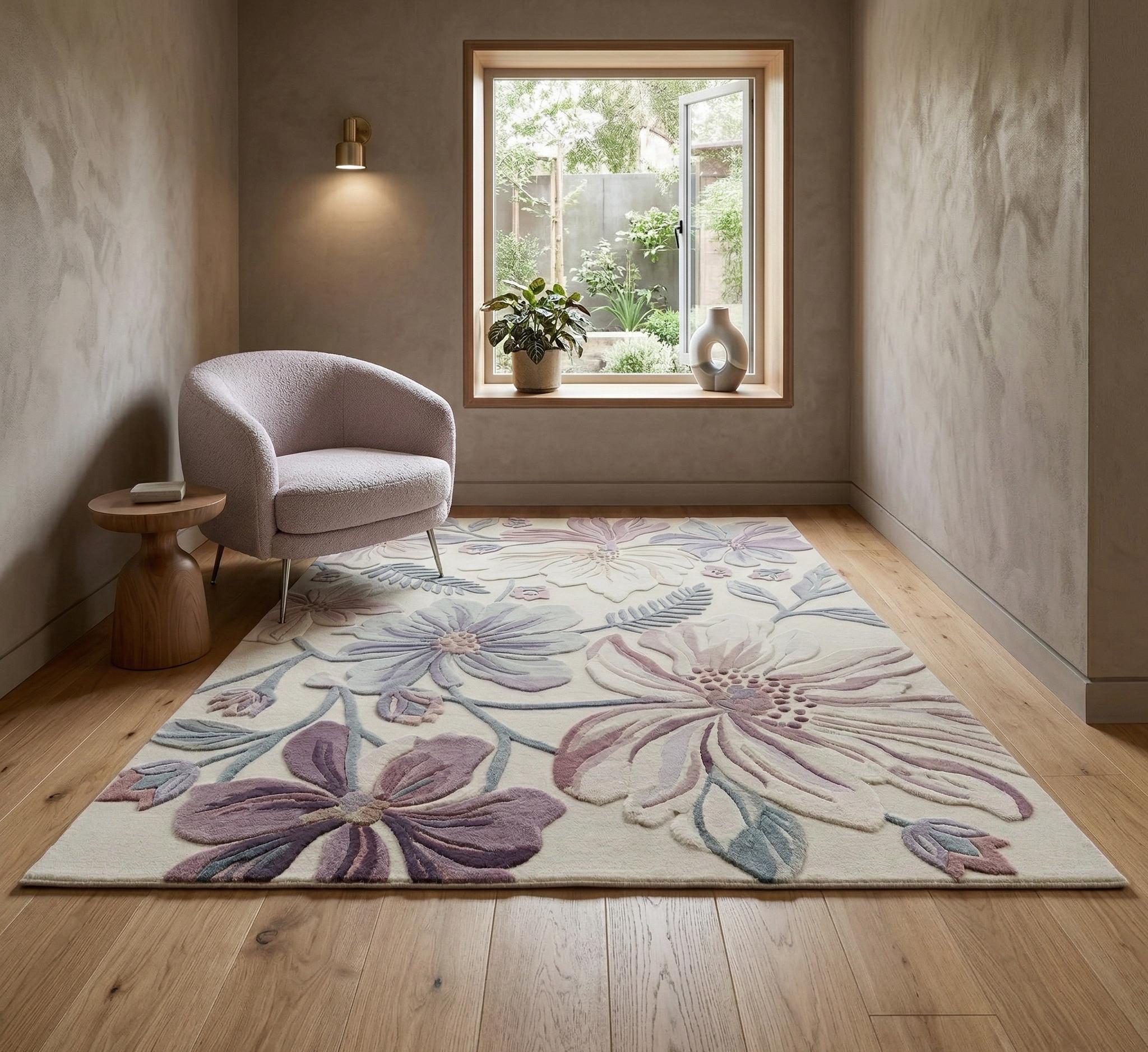 Hand-tufted 3D Floral Area Rug - Luxury Wool Botanical Carpet - Thick ...