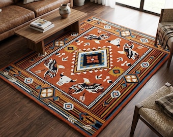 Southwestern Hand Tufted Wool Rug, Western and Rustic Cabin Decor, Tribal Area Rug