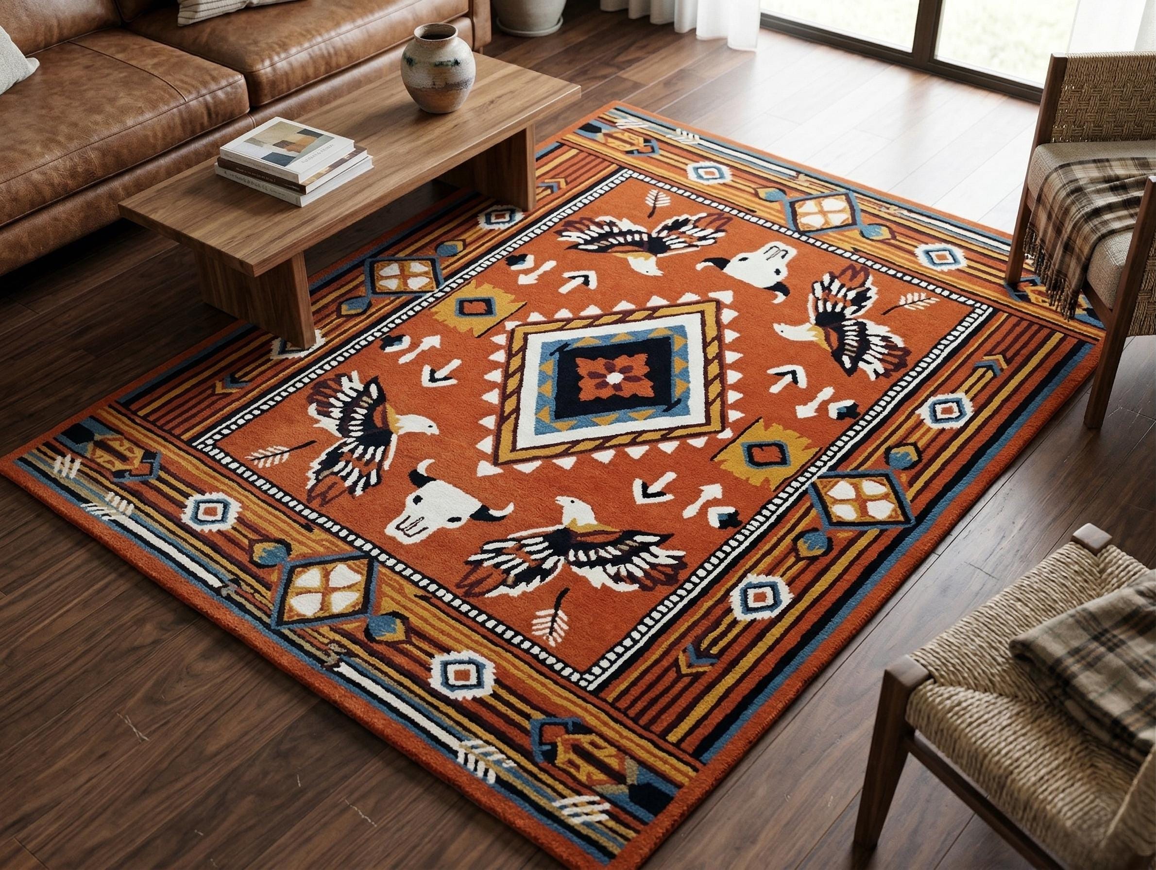 Southwestern Hand Tufted Wool Rug, Western and Rustic Cabin Decor ...