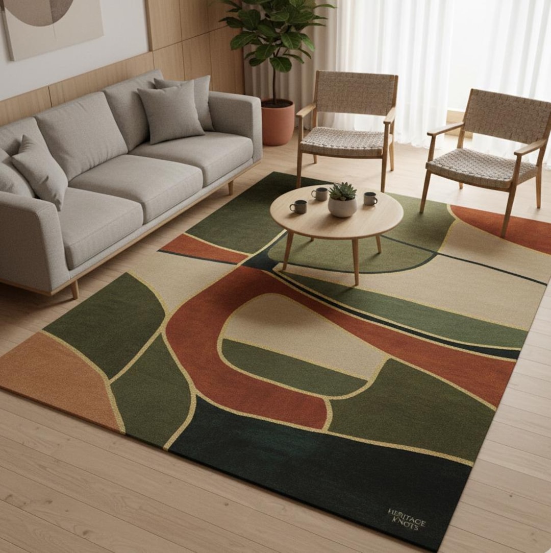 Rust And Olive Rug Hand Tufted Wool Rug, Olive Green & Rust Area Rug, Organic Modern ...