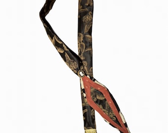 Baroque Jacquard Necktie - Black & Gold Cherub Tie with Fringe