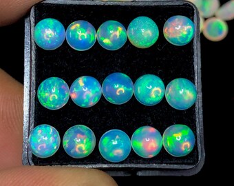 15 Pieces Round Opal Cabochons Lot : Flashy Jewelry Making Gemstones 3mm-12mm.