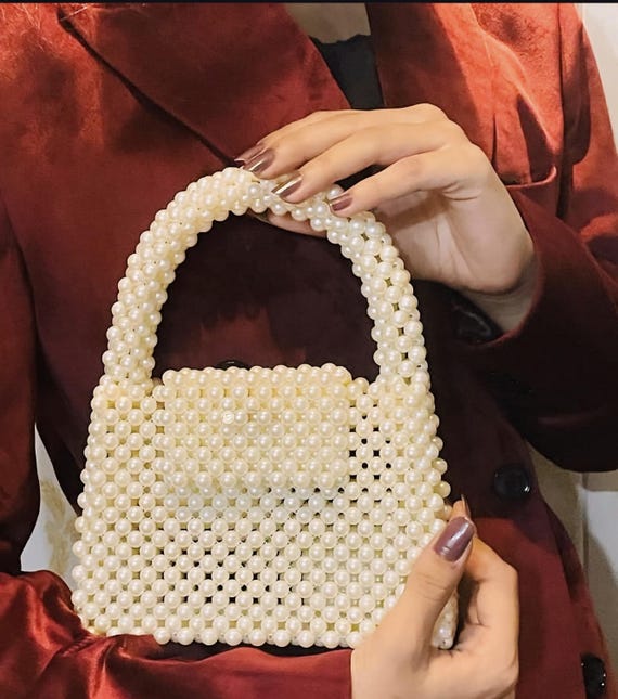 Handmade Pearl Beaded Bag – Elegant Bridal Clutch,vintage-inspired