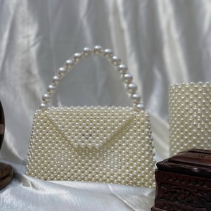 Perlen Tasche, Perlen Geldbörse, Brauttasche, weiße Perlentasche, handgemachte Perle Tasche, Vintage Perlentasche, Perlenperlenhandtasche, Brauttasche, Hochzeitstasche