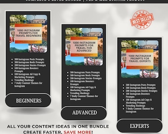 3000 Travel Instagram Prompts | Reels, Posts & Stories Content Ideas | Social Media Content Bundle (PLR/MRR)