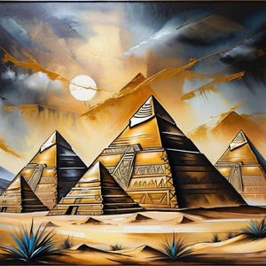 Scenic Egypt Sunset Canvas Print, Abstract Egypt Wall Art, Egyptian Pyramids Painting, Ancient Egypt Canvas Art, Instant Digital Download