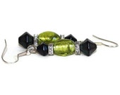 beaded earrings black chartreuse-drop-dangle crystal glass classy foxy