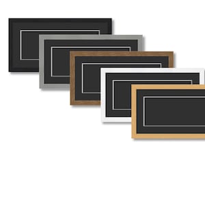May include: A selection of rectangular picture frames in black, grey, brown, white, and tan. Each frame features a black interior and a white mount, ideal for displaying photographs or artwork. The frames are arranged in a diagonal row.
