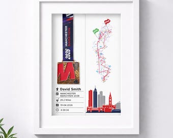 Marco para exhibir la medalla del Maratón de Manchester / Regalo personalizado para corredores