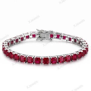 Lab Created Red Ruby Tennis Bracelet 925 Sterling Silver Wedding Jewelry July Birthstone Gifts
