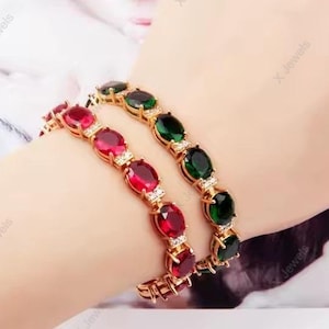 Oval Ruby Tennis Bracelet 925 Sterling Handmade Wedding Bracelet For Women Wife
