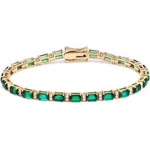 Emerald Shape 14k Gold Plated Emerald Tennis Bracelet: Elegant Handmade Jewelry