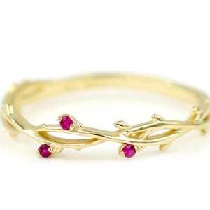 Rubin Sterling Silver Ring Handgjord Leaf Band Ring För Årsdag Bröllop Brud Kvinnor Gåvor