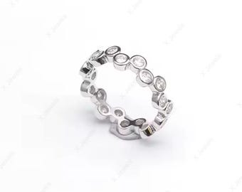 Bezel Set Round Moissanite Eternity Ring in 925 Sterling Silver, Minimalist Wedding Band