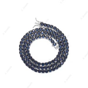 Colar de tênis com safira azul de laboratório: prata de lei 925, feito à mão