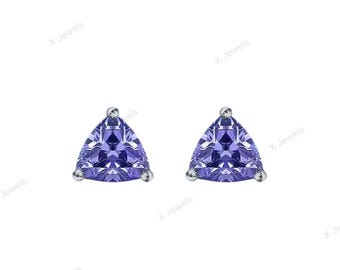 Pendientes de botón de tanzanita Trillion, delicados pendientes de boda con piedras preciosas de plata de ley 925 para mujer, regalo