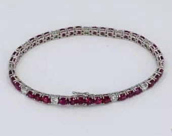 Round Shape Ruby Moissanite Tennis Bracelet 925 Sterling Silver Handmade Bracelet for Women