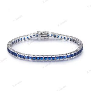 Bracciale da tennis in rubino da laboratorio a forma di principessa, fatto a mano, in argento sterling 925, per matrimonio da donna