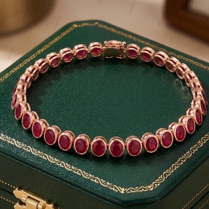 Bracelet tennis en argent sterling 925 avec rubis, bracelets rouges taille ovale pour cadeaux d'anniversaire