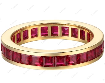 Princess Cut Ruby Eternity Band – Gold Plated Sterling Silver Wedding Ring