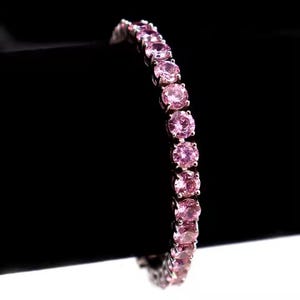 Round Shape Pink Sapphire Tennis Bracelet In 925 Sterling Silver Tennis Bracelet For Wedding Gift Pink Gemstone Tennis Bracelet For Women