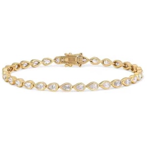 Pear Cut Moissanite Tennis Bracelet: 14k Gold Plated Wedding Jewelry