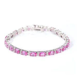 Pink Sapphire Tennis Bracelet: Oval Cut Sterling Silver Bridal Jewelry