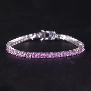 Round Shape Pink Sapphire Tennis Bracelet: Sterling Silver Bridal Jewelry