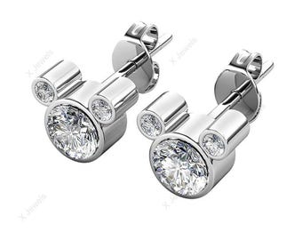Delicados pendientes de botón de Mickey Mouse, moissanita de laboratorio única, joyería de plata de ley 925, regalo de boda