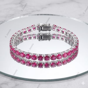 Pulsera de tenis con rubíes en plata de ley 925, pulseras de joyería con diseño infinito, regalos personalizados para mamá.