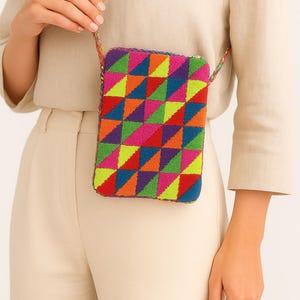 Modello per borsa per telefono all'uncinetto, modello per arazzo all'uncinetto, borsa per telefono all'uncinetto Wayuu, custodia per telefono a tracolla lavorata a maglia, custodia per occhiali all'uncinetto con arazzo