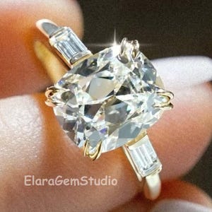 3.5 CT Elongated Cushion Cut Moissanite Engagement Ring, 14K/18K Solid Gold, Tapered Baguette, Unique Elongated Cushion, Wedding Gift