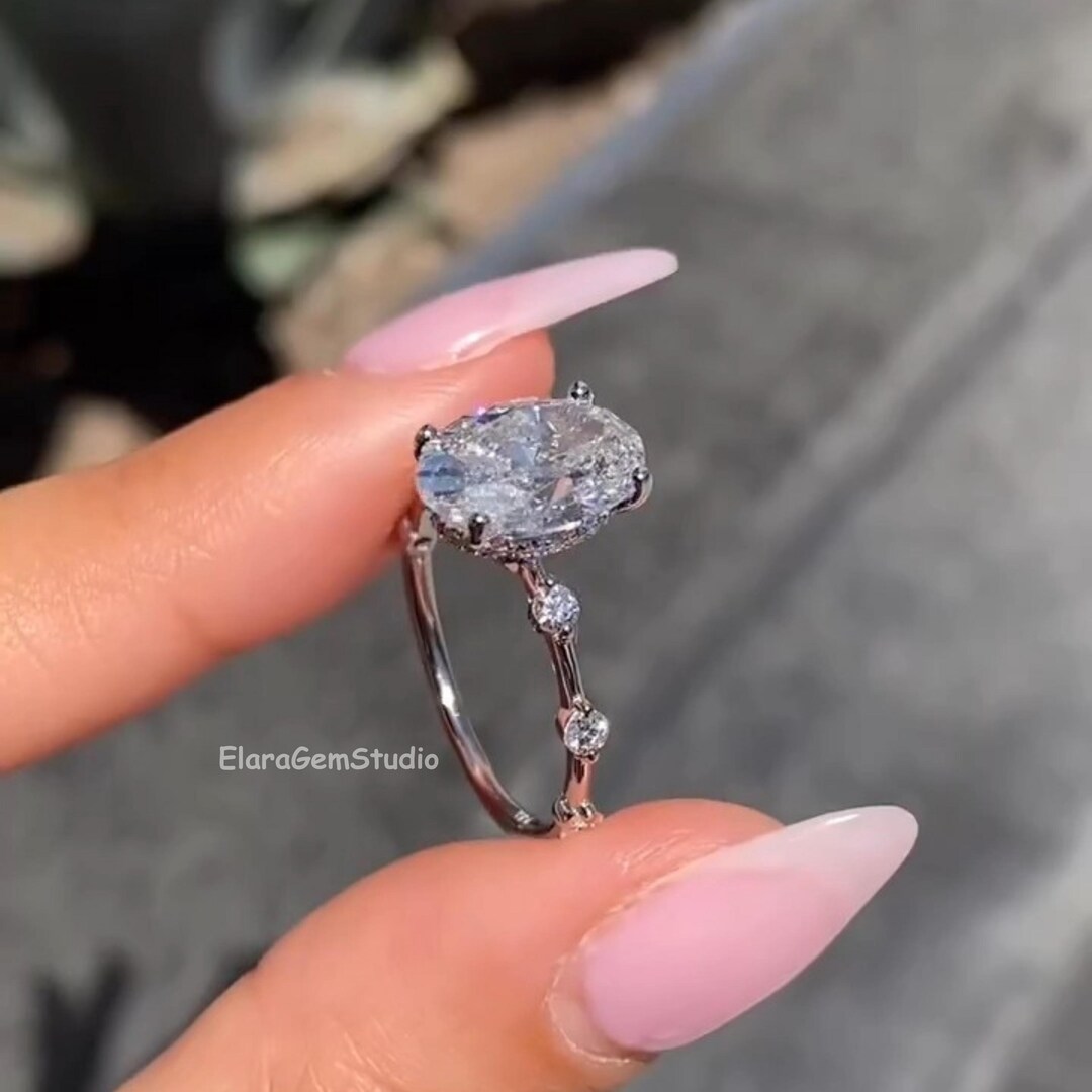 3 CT Oval Cut Moissanite Diamond Engagement Ring, 18K Solid Gold ...