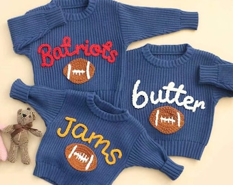 Personalized Baby Sweater with Football, Custom Name Baby Sweater, Embroidered Toddler Sweater, Sports Team Baby Sweater,Football Lover Gift