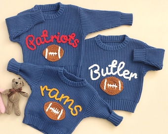 Suéter personalizado de la NFL para bebé con balón de fútbol americano, suéter SKOL personalizado, suéter bordado de los Vikings para niño pequeño, sudadera deportiva, suéter de los 49ers para bebé