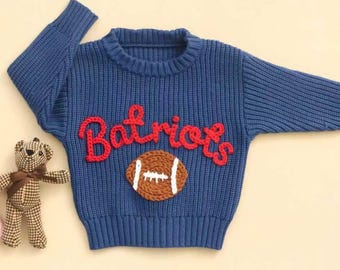 Personalized Baby Sweater with Football, Custom Name Baby Sweater, Embroidered Toddler Sweater, Sports Team Baby Sweater,Football Lover Gift