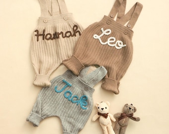 Personliga babyoveraller, broderad babyoverall, babytillkännagivandekläder, babynamnssparkdräkt för flicka och pojke