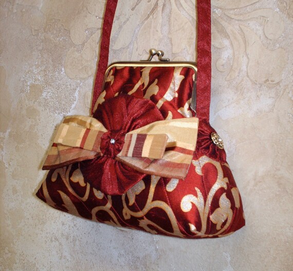 Items similar to Silk Purse In Dark Red and Gold Painted Silk / with ...