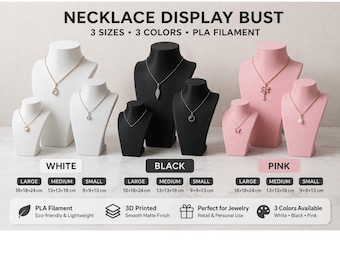 Halskette Display Büste Ständer - 3 Größen (S/M/L) - Weiß Schwarz Pink