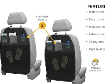 2X Car Seat Back Protectors With Organizer Pockets- Waterproof Kick Mats