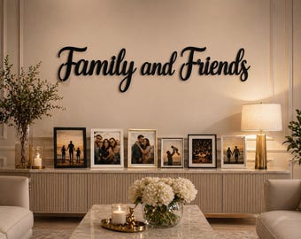 Family and Friends Wooden Wall Sign – Custom Name Decor – Modern Script Art