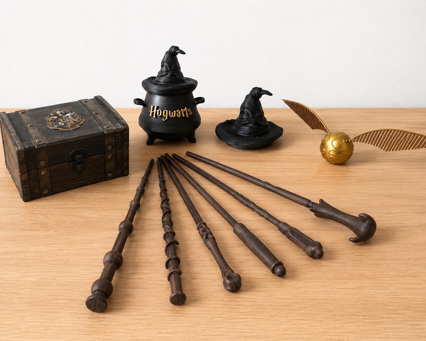 Wizard Decor Set Magic Wand, Sorting Hat, Cauldron & Golden Snitch Inspired Gift