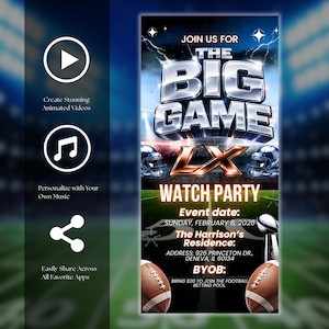 The Big Game Video Invitation, Football Digital Invitation, Party Digital Video Invitation, Animated Watch Party Evite, DIY in Canva